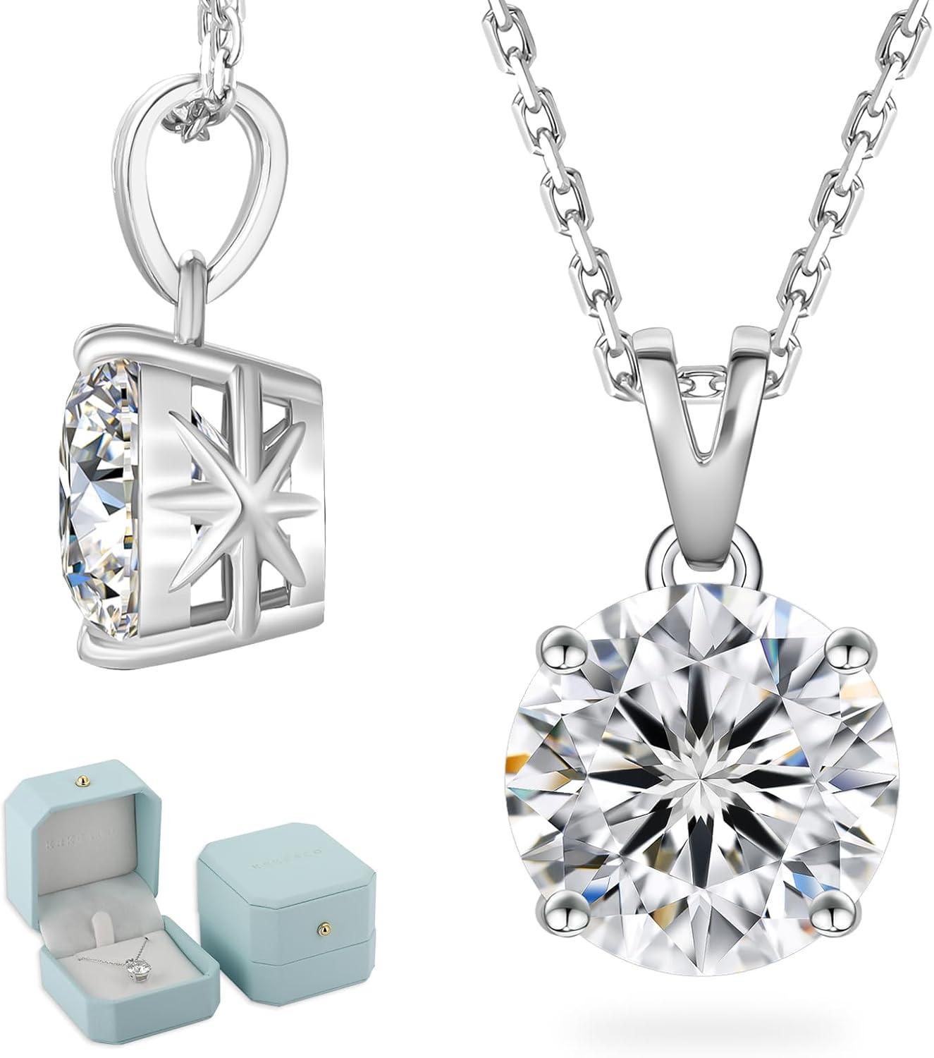 Moissanite Kette Silber 925 mit Anhänger 2 Karat VVS1 D Damen Geschenkbox