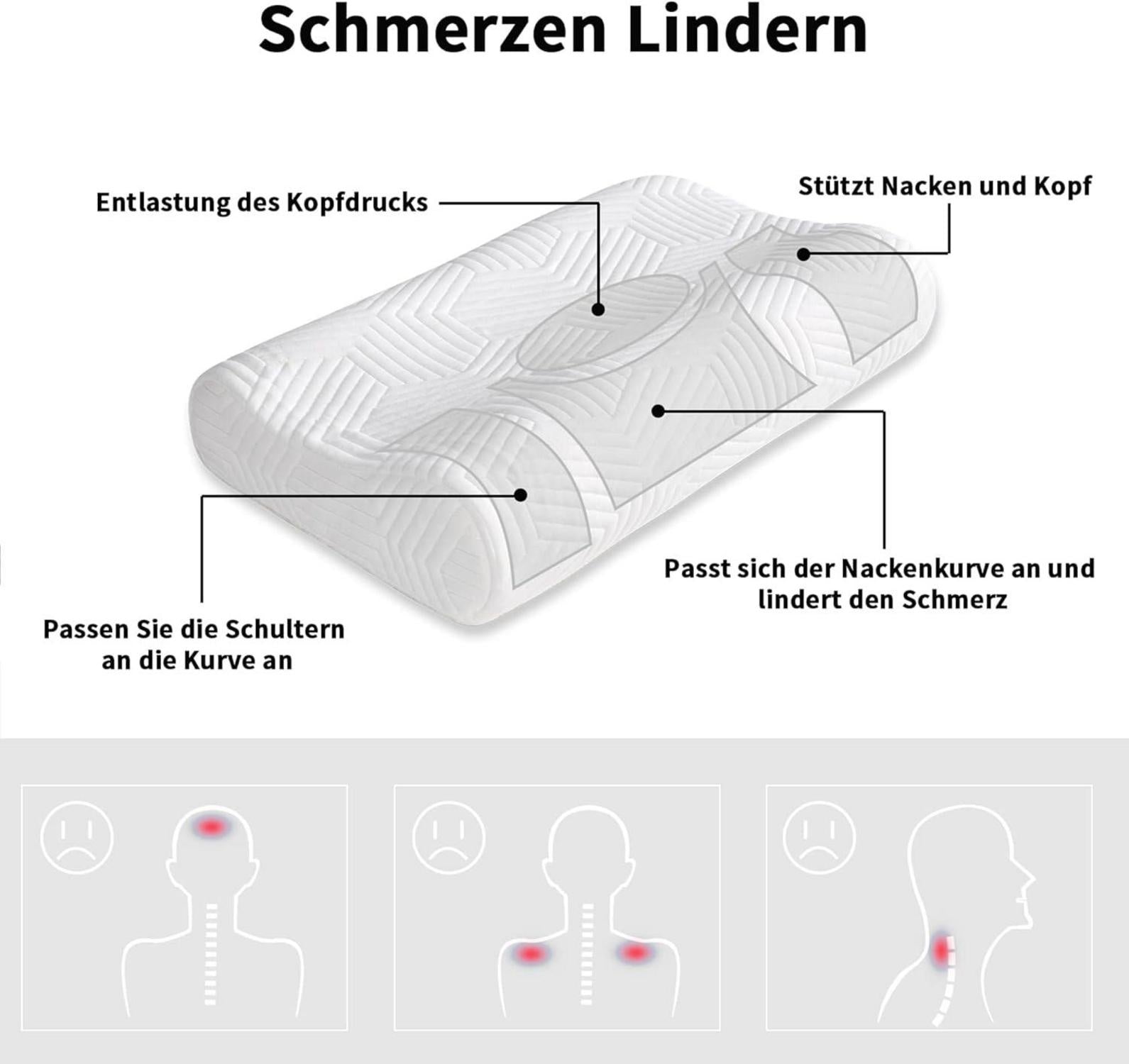 Memory Foam Kopfkissen 10/8cm - Orthopädisches Nackenstützkissen, Waschbarer Bezug, Seiten-, Bauch- und Rückenschläfer