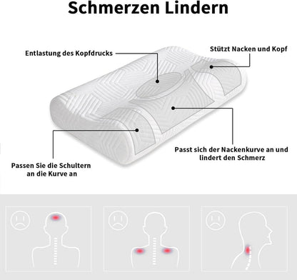 Memory Foam Kopfkissen 10/8cm - Orthopädisches Nackenstützkissen, Waschbarer Bezug, Seiten-, Bauch- und Rückenschläfer