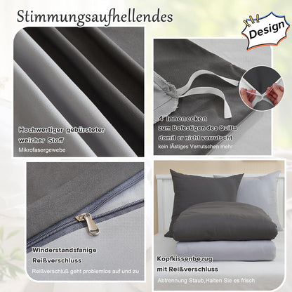 ohano Bettwäsche-Set 200x200 cm Hellgrau Mikrofaser weich