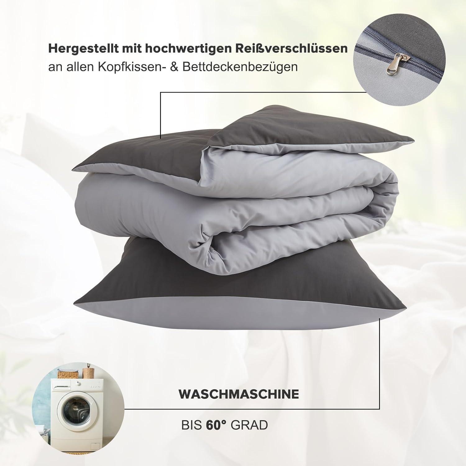 Bettwäsche-Sets Mikrofaser Anthrazit/Hellgrau 200x200cm + 80x80cm