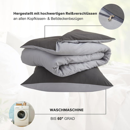 Bettwäsche-Sets Mikrofaser Anthrazit/Hellgrau 200x200cm + 80x80cm