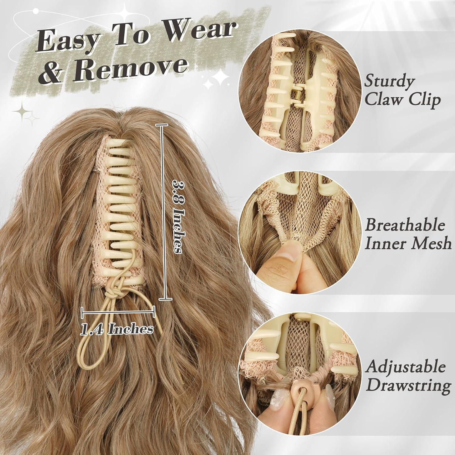 Wellige Pferdeschwanz Haarverlängerung Clip Damen 30CM Braun Blond