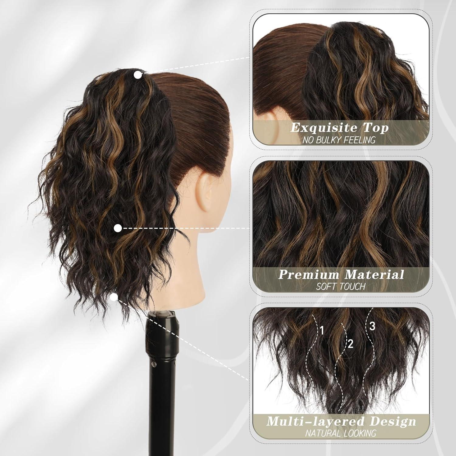 30CM Wellige Klauen Clip Pferdeschwanz Haarverlängerung Braun Blond