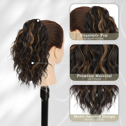 30CM Wellige Klauen Clip Pferdeschwanz Haarverlängerung Braun Blond