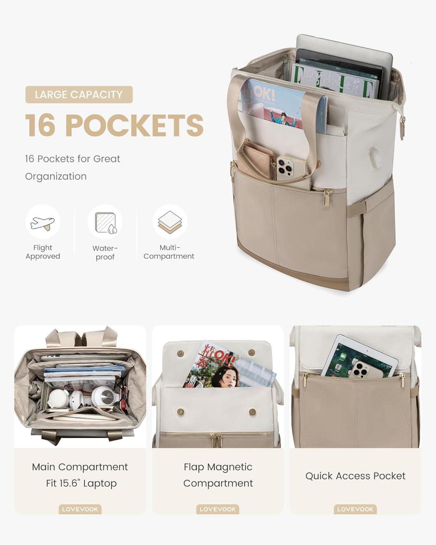 Schulrucksack Damen 15,6 Zoll Laptop Wasserdicht Uni Büro Handtasche