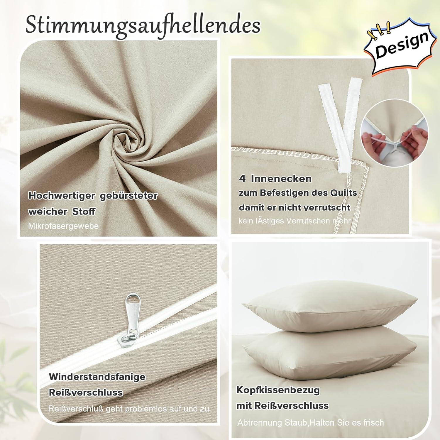 Bettwäsche-Set Mikrofaser 155x220 cm kuschelig weich Khaki