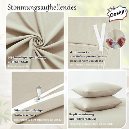 Bettwäsche-Set Mikrofaser 155x220 cm kuschelig weich Khaki