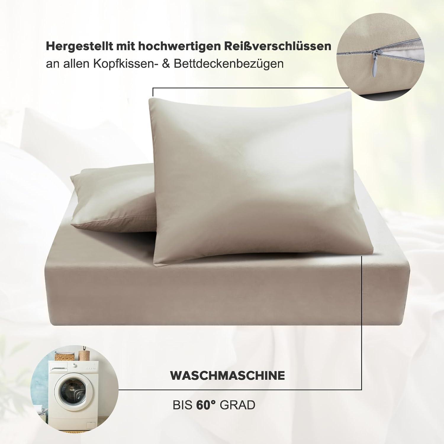 Bettwäsche-Set Mikrofaser 155x220 cm Khaki + Kissenbezug 80x80 cm