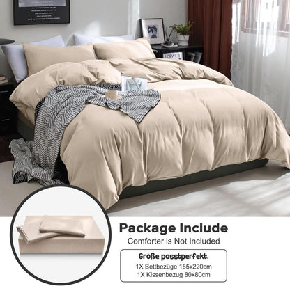 Bettwäsche 155x220 cm 3-teilig Mikrofaser khaki mit Reißverschluss