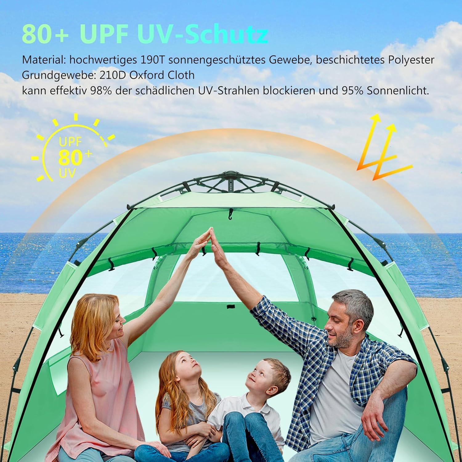 Strandmuschel Quick-Up-Aufbau UV-Schutz 50+ Tragbar Sonnenzelt