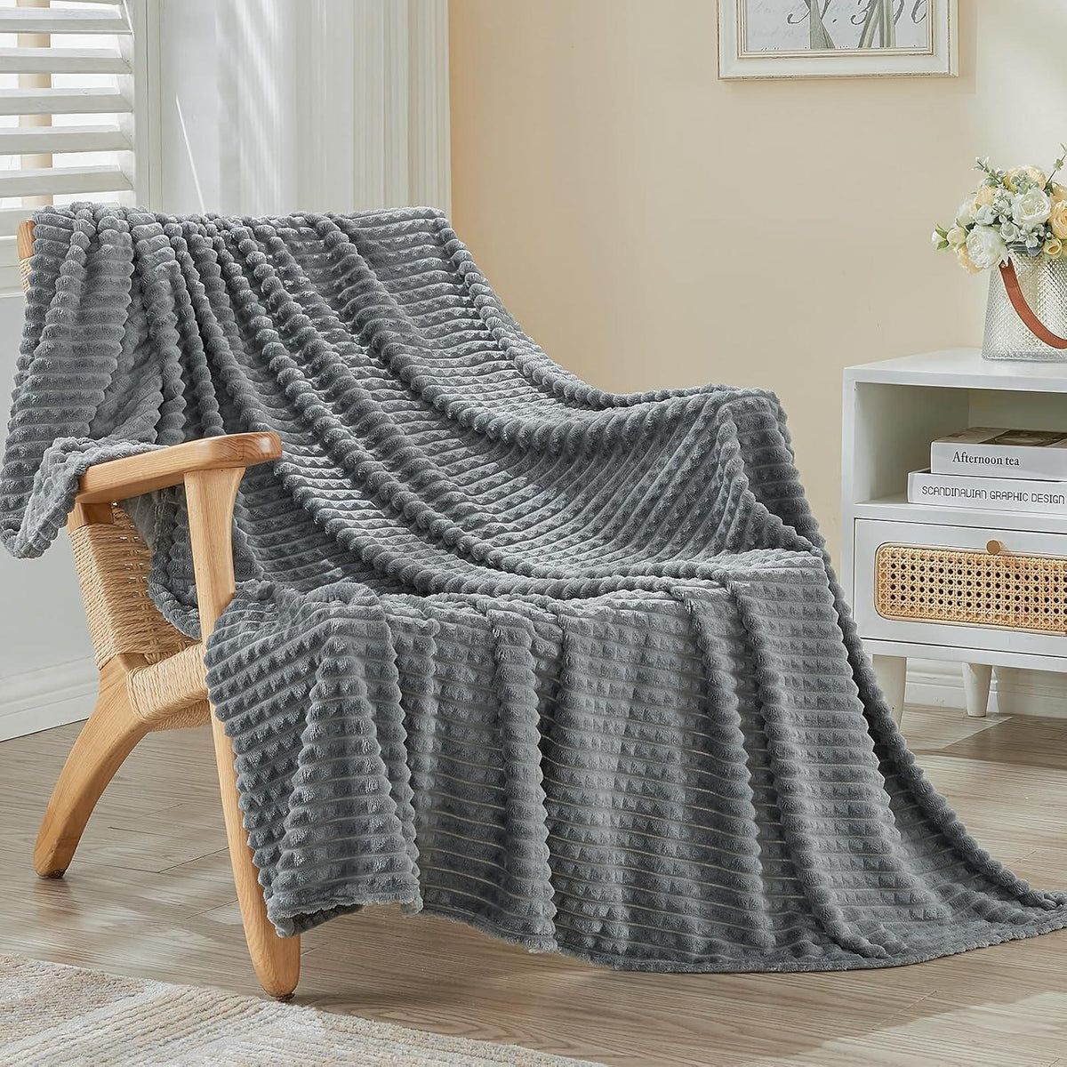 Kuscheldecke 3D-Touch Sherpa Flanell 150x200cm Dunkelgrau