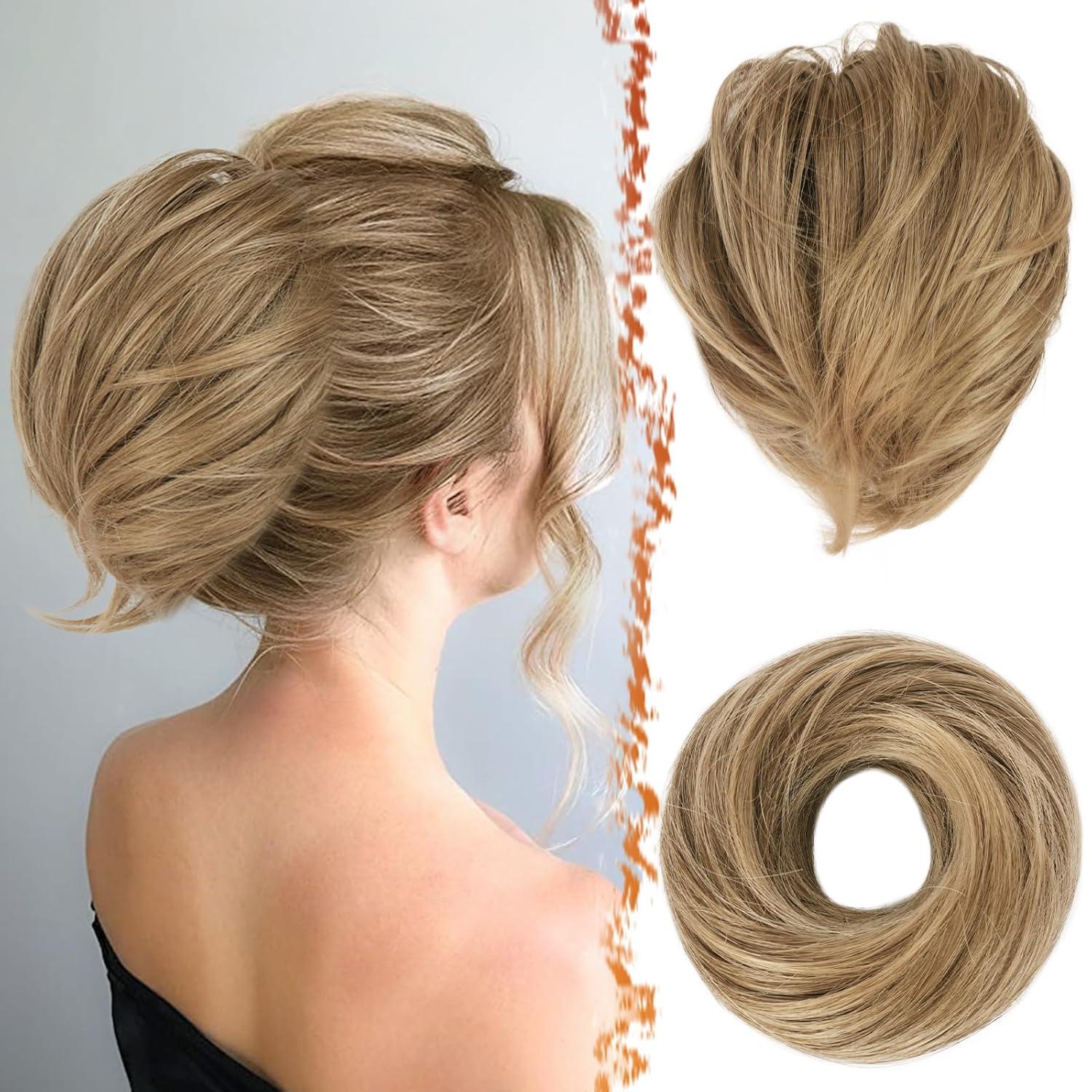 Gerades Haarverlängerung Blond Dutt Scrunchie Haarteil 20cm