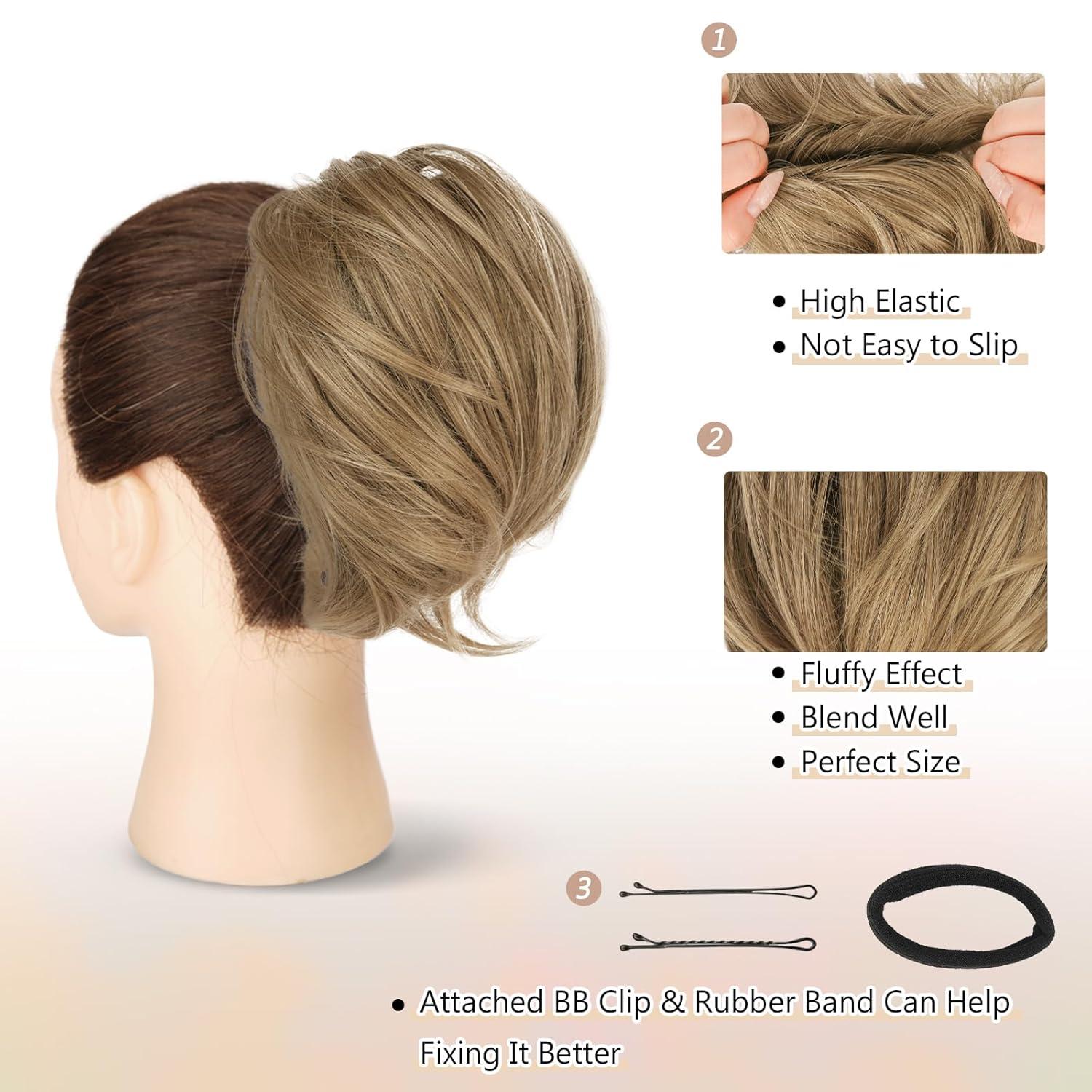 Gerades Haarverlängerung Blond Dutt Scrunchie Haarteil 20cm
