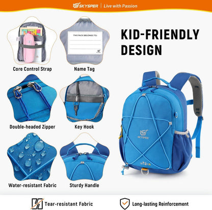 Kinderrucksack 9L Blau für Jungen Mädchen Brustgurt Outdoor Wandern