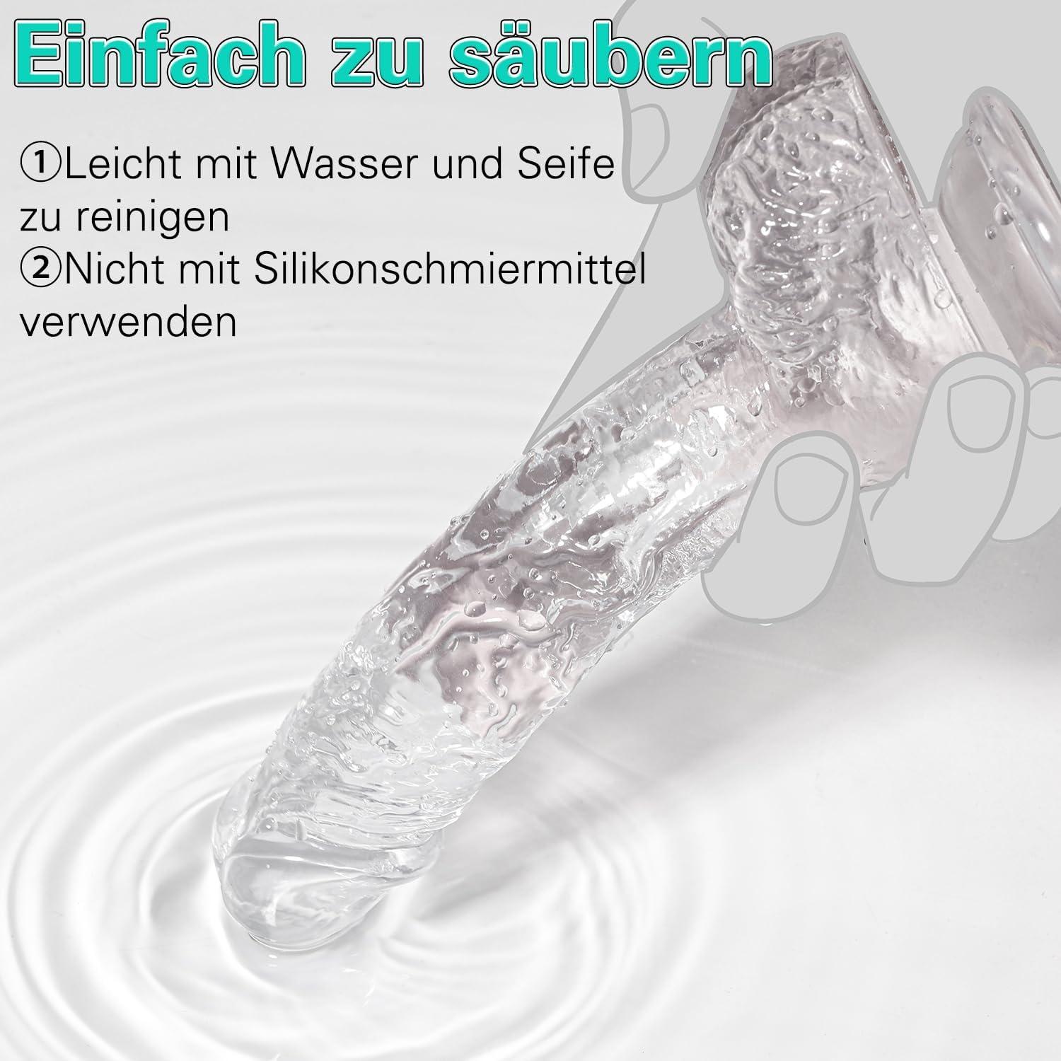 Realistischer Dildo 18CM mit Saugnapf, Echten Venen, Prallen Hoden - Transparent