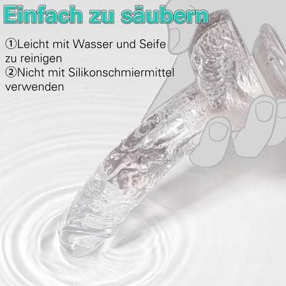 Realistischer Dildo 18CM mit Saugnapf, Echten Venen, Prallen Hoden - Transparent
