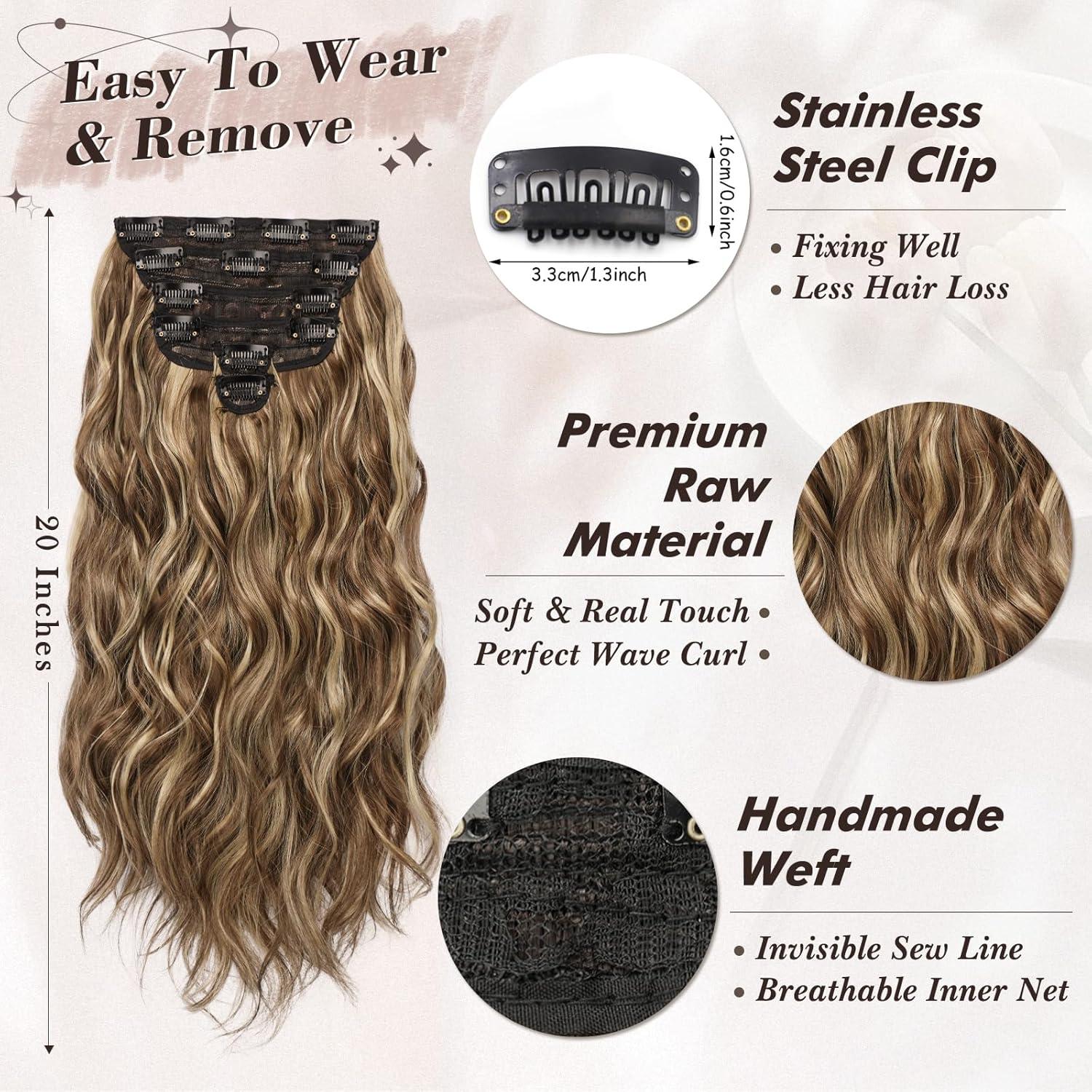 Clip in Haarverlängerung 50CM Lang Wellig Highlight Haarextension 6PCs