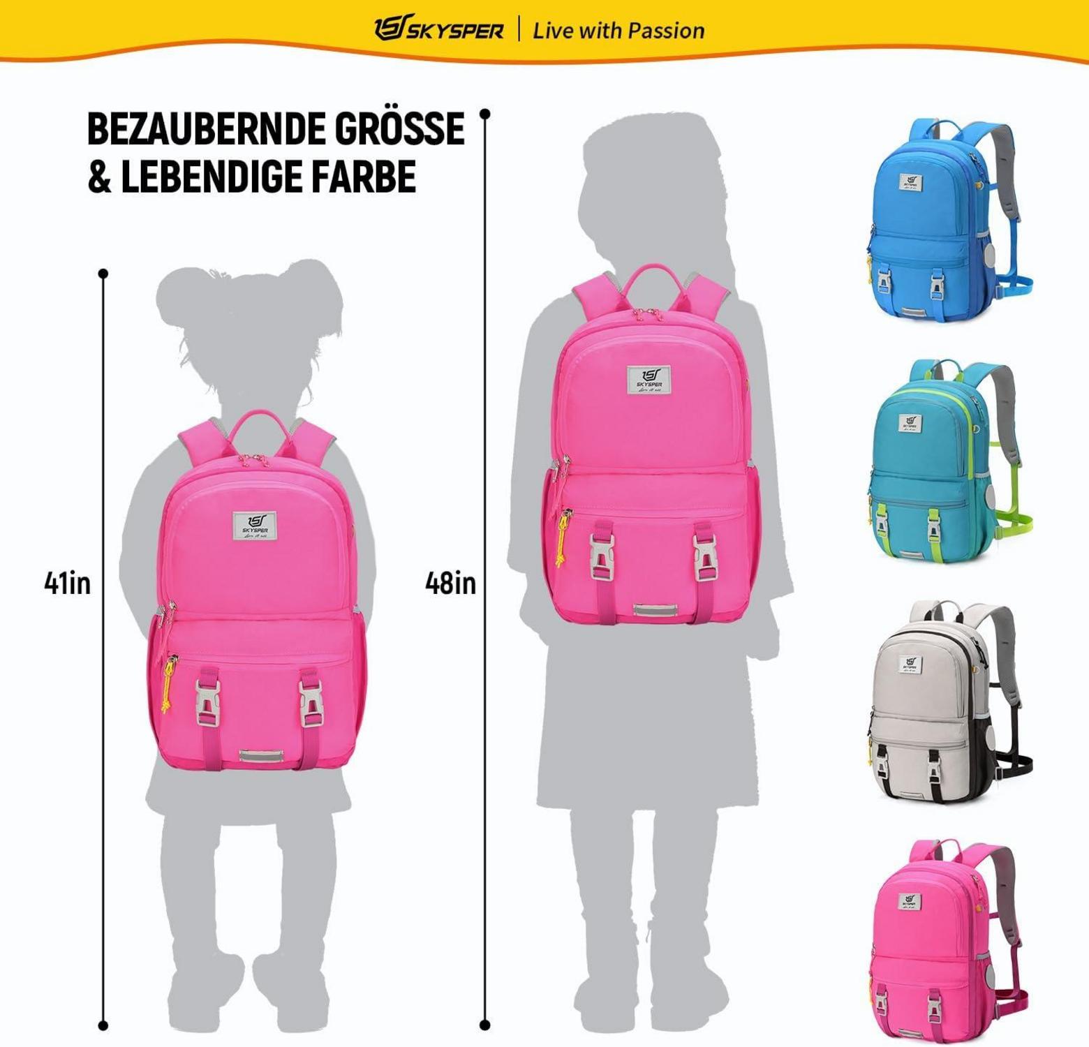 SKYSPER Schulrucksack 18L Mädchen Rosa Schulranzen für Schule & Outdoor