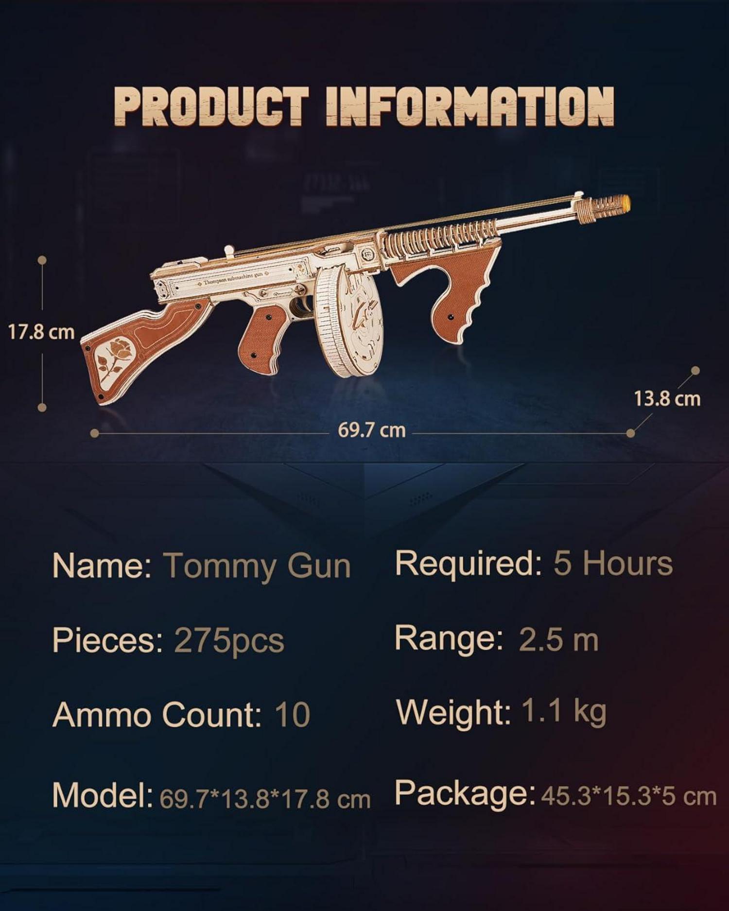 3D Holz Puzzle Thompson Submachine Bausatz mit Gummiband