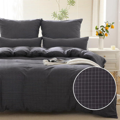Bettwäsche-Set 135x200 Baumwolle kariert Grau ReißverschlussÖKotex