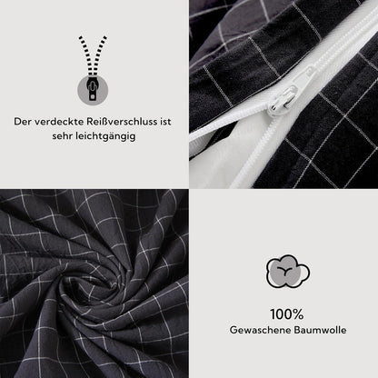 Bettwäsche-Set 135x200 Baumwolle kariert Grau ReißverschlussÖKotex