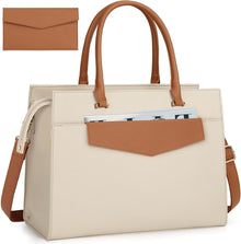 Große Business Damen Laptoptasche PU Leder Beige Braun Shopper