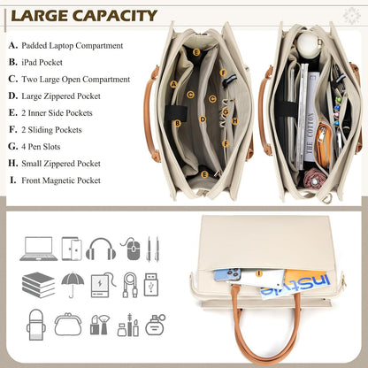 RAINSMORE Damen Handtasche 2-in-1 Umhängetasche Laptoptasche