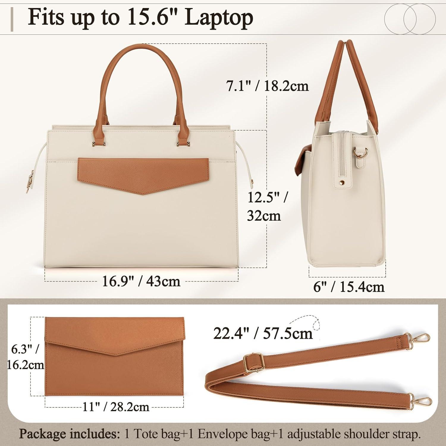 RAINSMORE Handtasche Damen 2-in-1 Umhängetasche 15.6 Zoll PU Leder Beige Braun