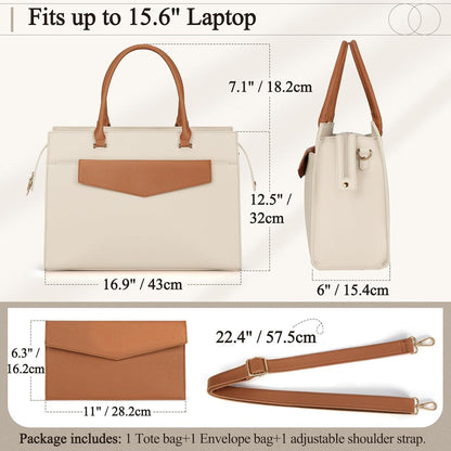 RAINSMORE Handtasche Damen 2-in-1 Umhängetasche 15.6 Zoll PU Leder Beige Braun