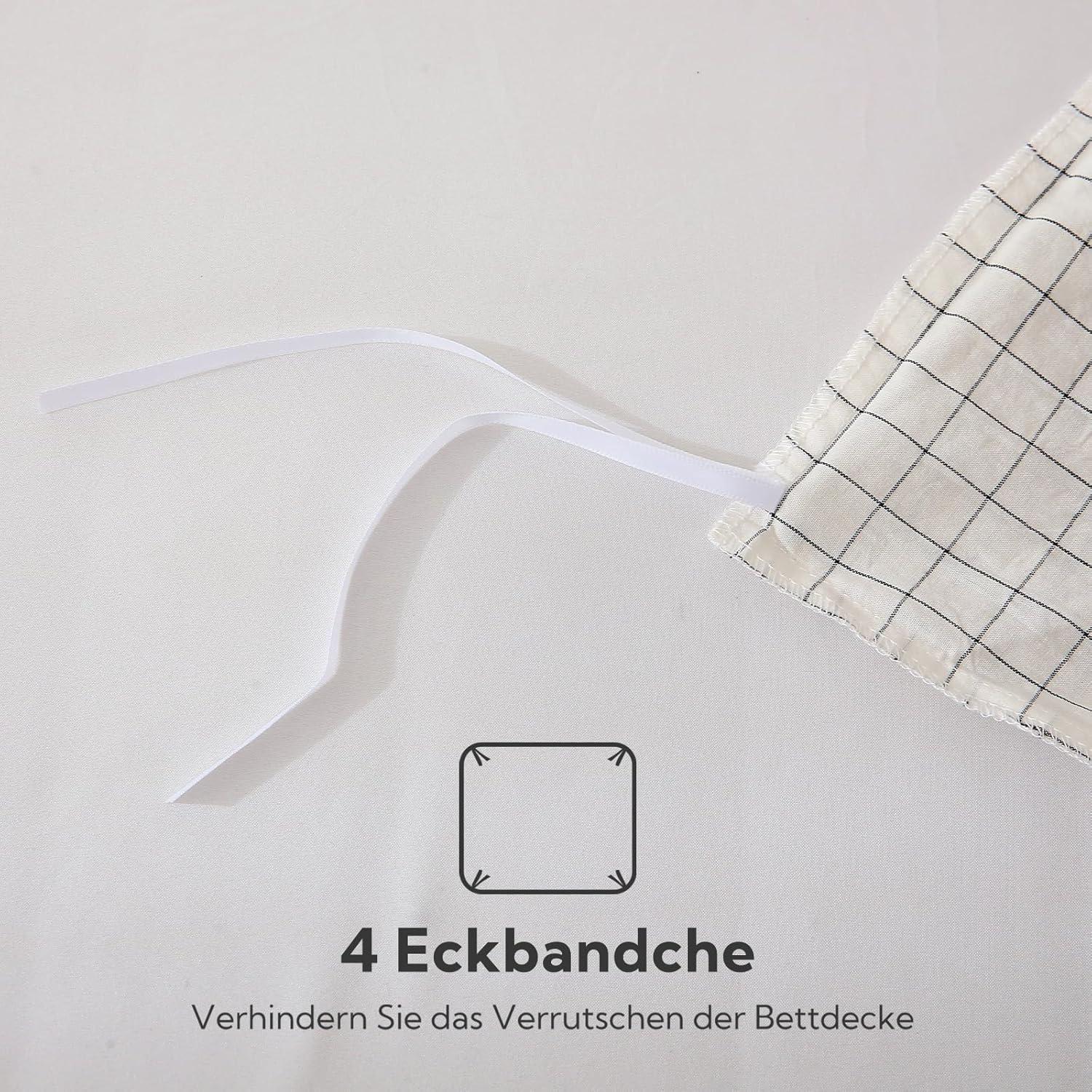 SOULFUL Bettwäsche Baumwolle kariert Weiß 220x240 3tlg. 100% Gewaschen öKotex-Zertifiziert