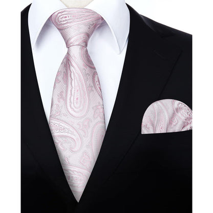 Herren Paisley Krawatte & Einstecktuch Set Hellrosa