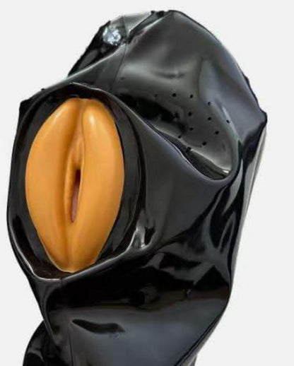 Latex Bondage Fetisch BDSM Vollgesichtsmaske Kopfhaube Schwarz