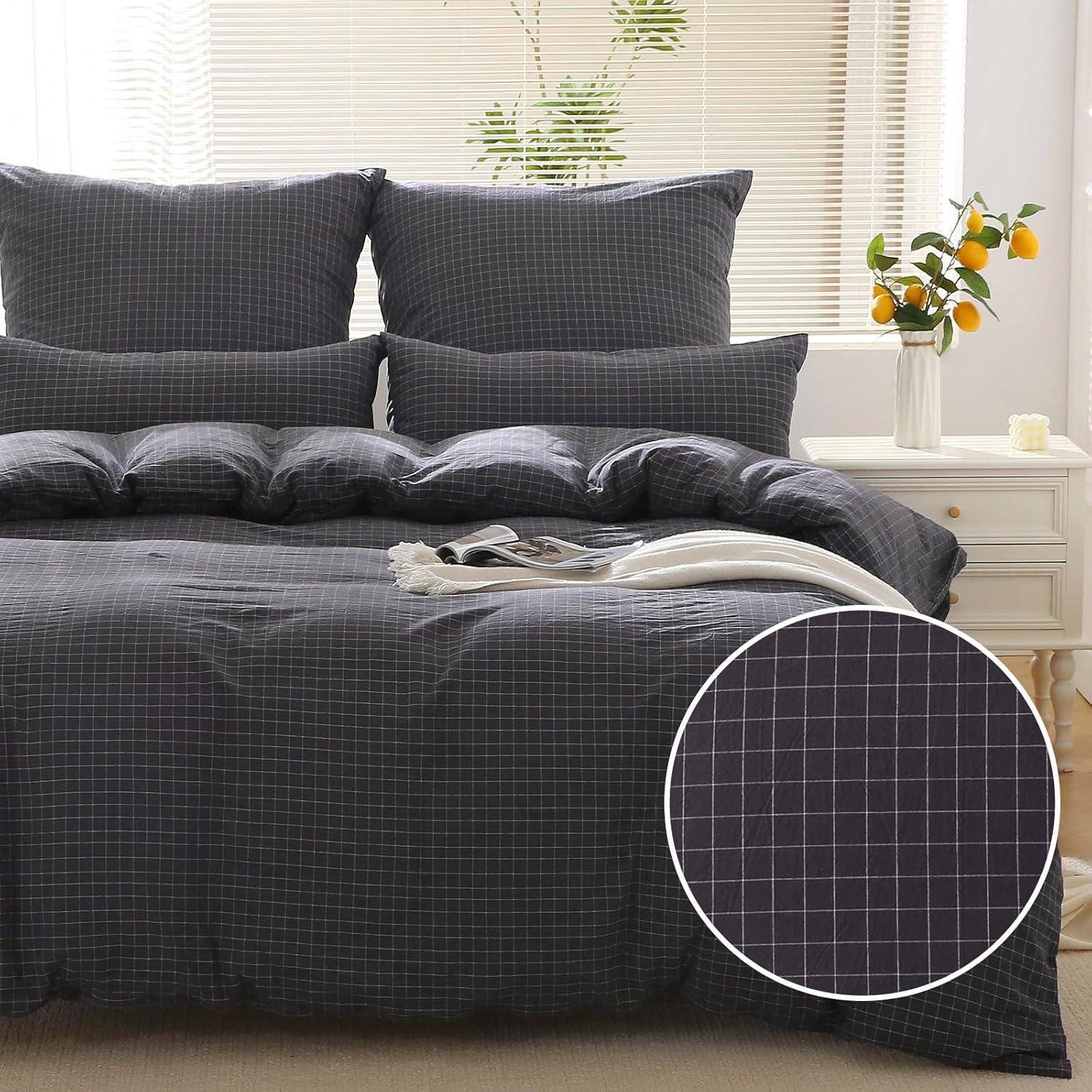 Bettwäsche 200x200 Baumwolle kariert öKotex Grau