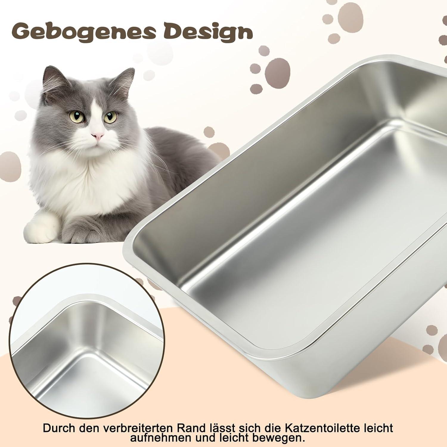 Katzentoilette Edelstahl für Katzen und Kaninchen 2 Stück 45×35×10cm