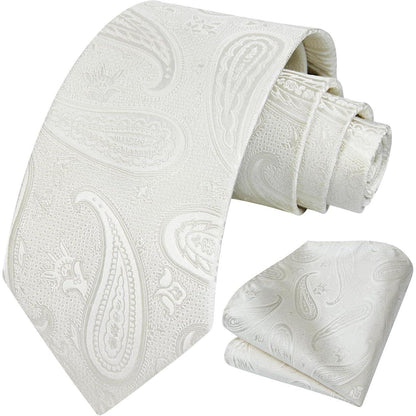Herren Hochzeit Krawatte Beige Paisley Jacquard Einstecktuch