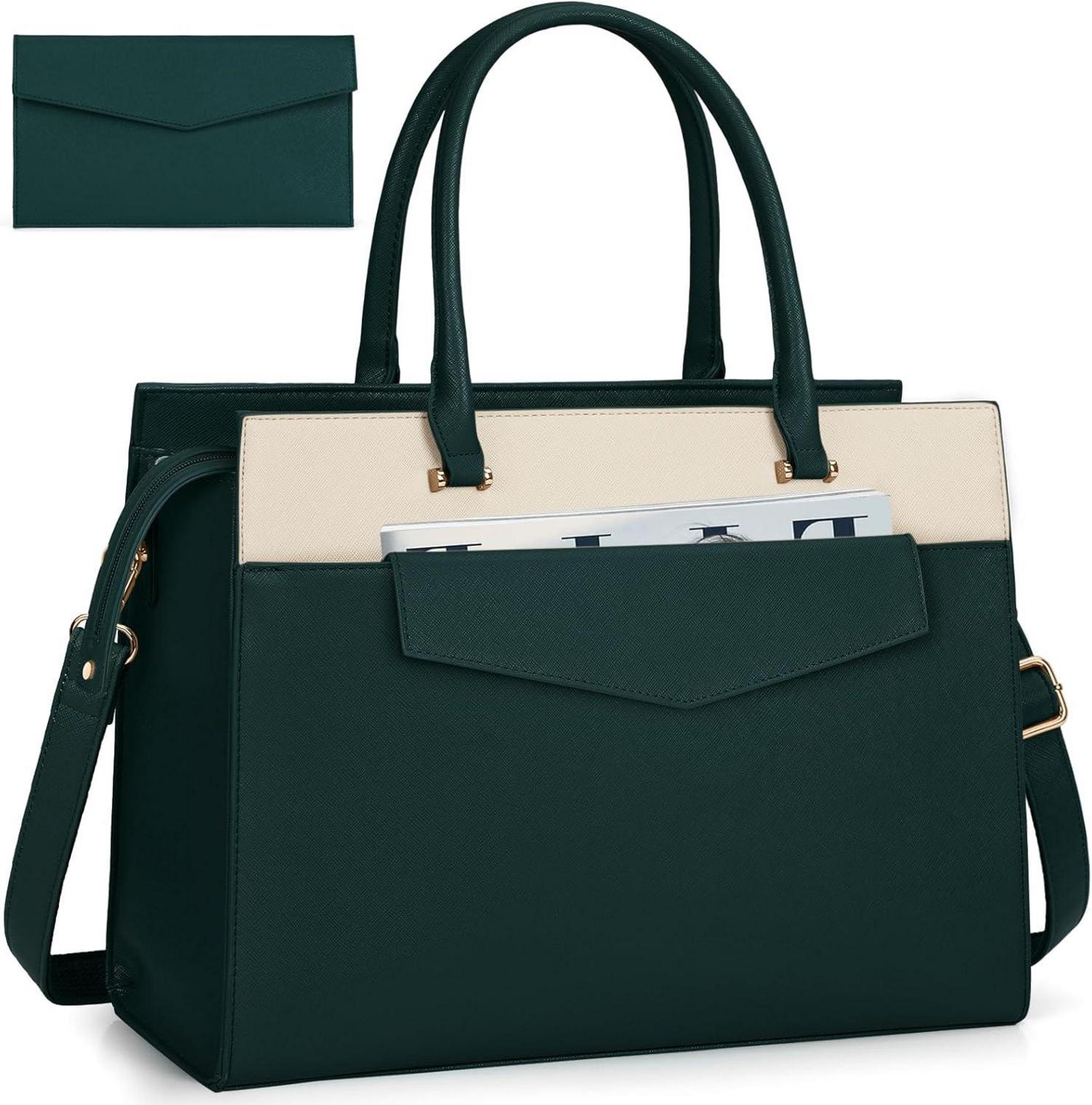 Handtasche Damen Umhängetasche 15.6 Zoll Groß PU Leder Laptoptasche