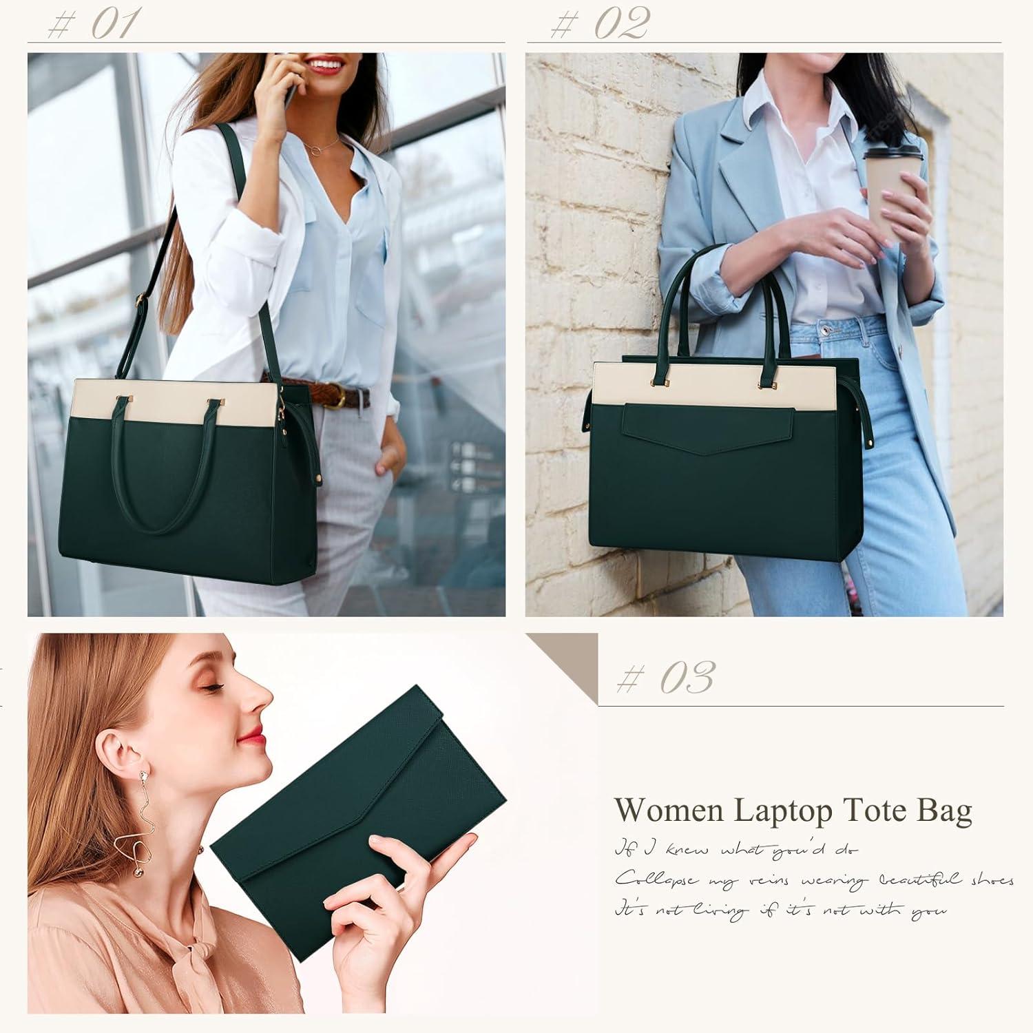 Handtasche Damen Umhängetasche 15.6 Zoll Groß PU Leder Laptoptasche
