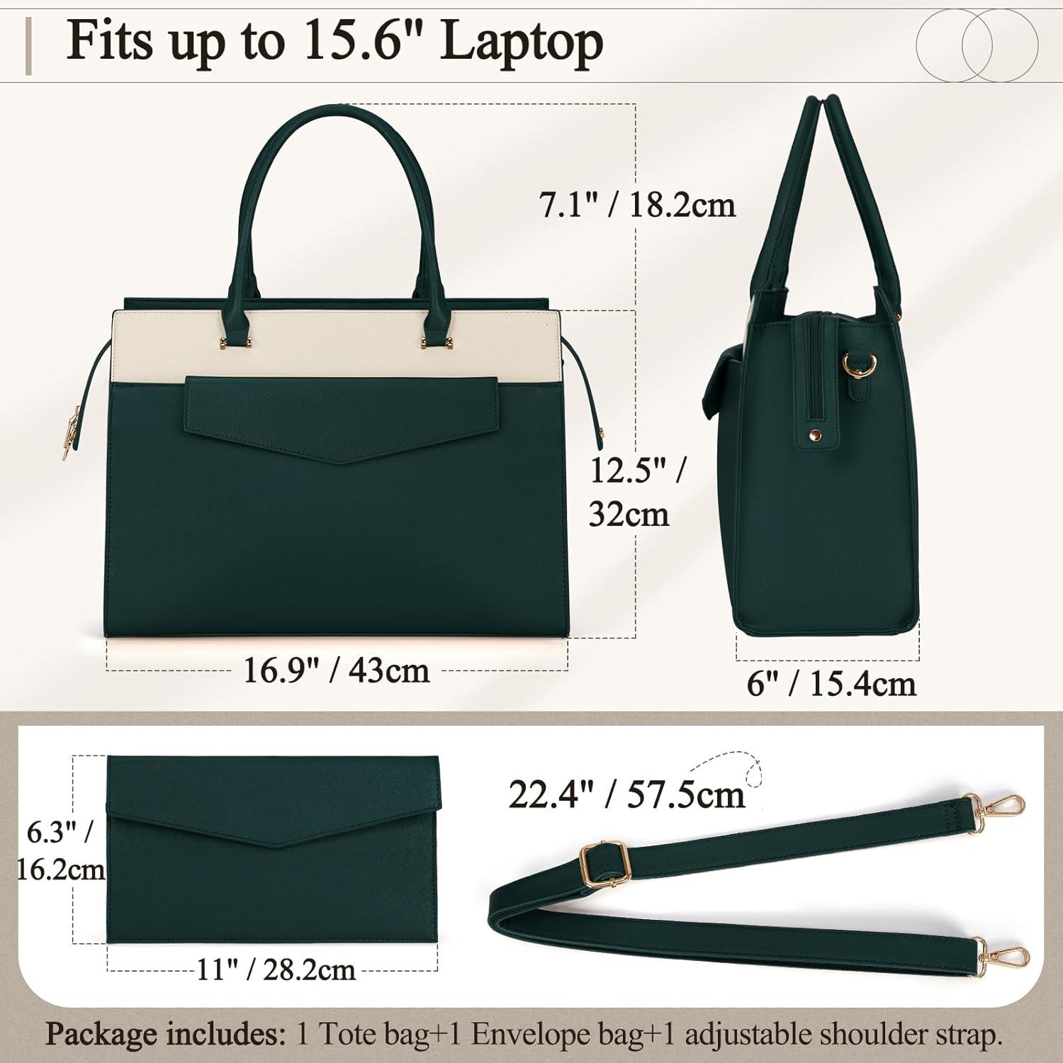 RAINSMORE Damen Handtasche 2-in-1 Umhängetasche PU Leder Laptoptasche