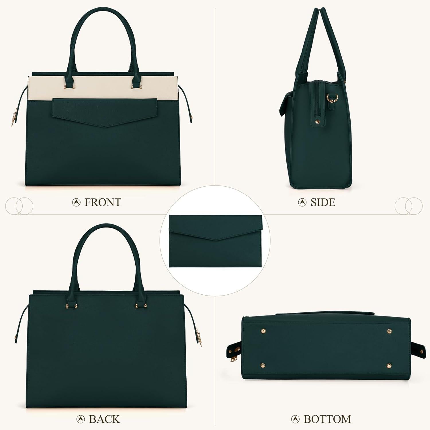RAINSMORE Damen Handtasche 2-in-1 Umhängetasche PU Leder Laptoptasche