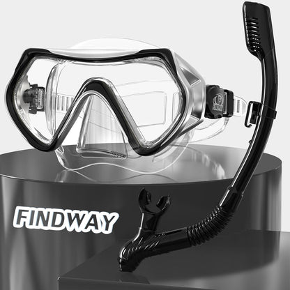 Taucherbrille mit HD Glas Silber Schwarz Set