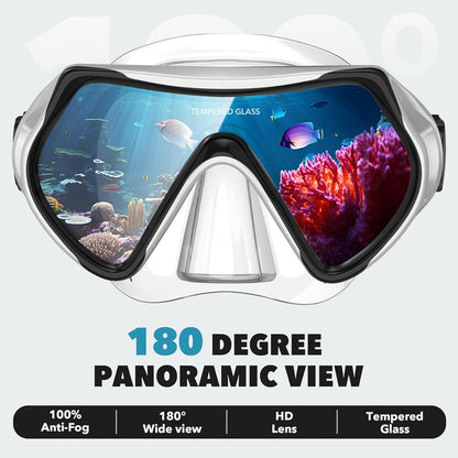 Taucherbrille mit HD Glas Silber Schwarz Set
