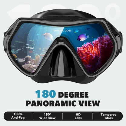 Taucherbrille Erwachsene Schnorchelmaske HD Glas Anti-Leck Schwarz