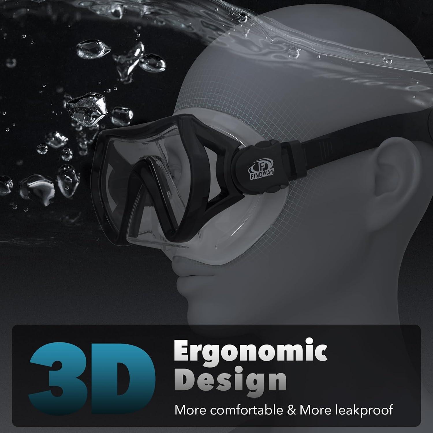 Findway Taucherbrille Erwachsene mit HD-Glas Anti-Leck Schnorchelmaske