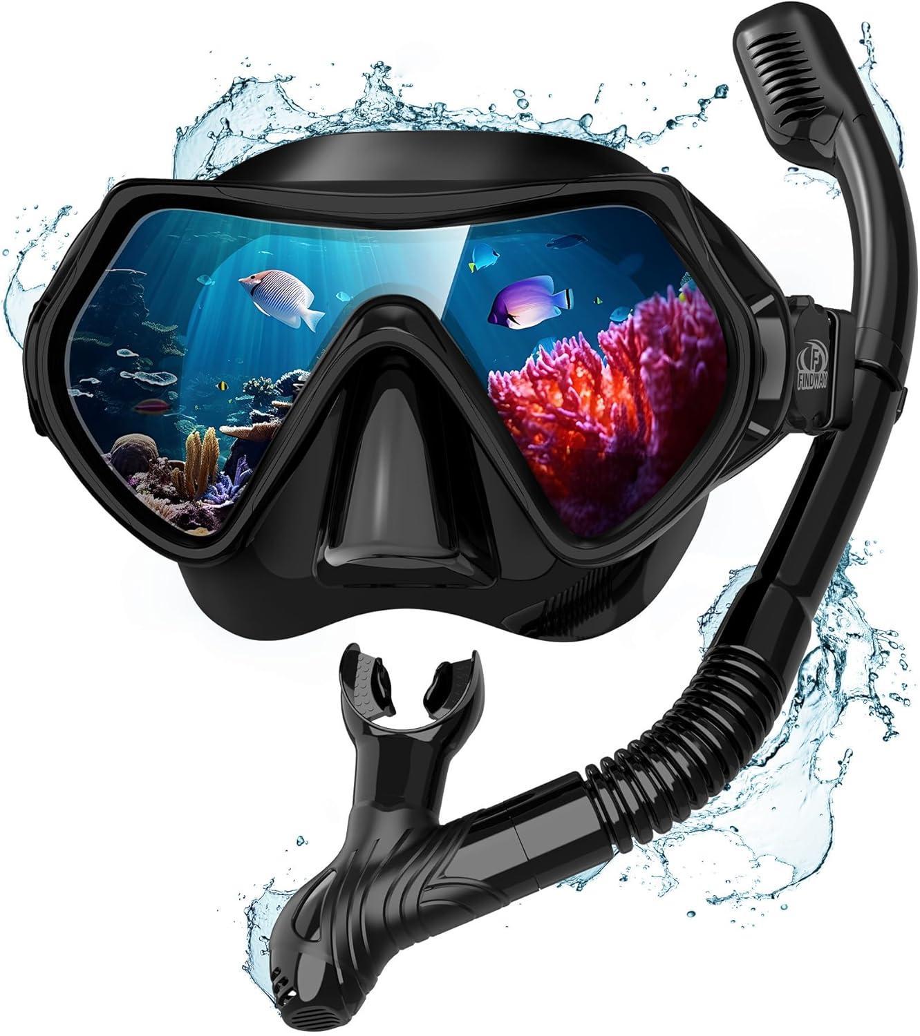 Findway Taucherbrille Erwachsene mit HD-Glas Anti-Leck Schnorchelmaske