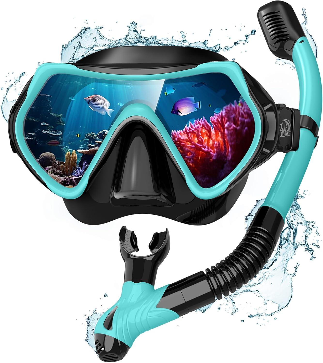 Findway Taucherbrille Erwachsene HD Gehärtetes Glas Schwarz Teal