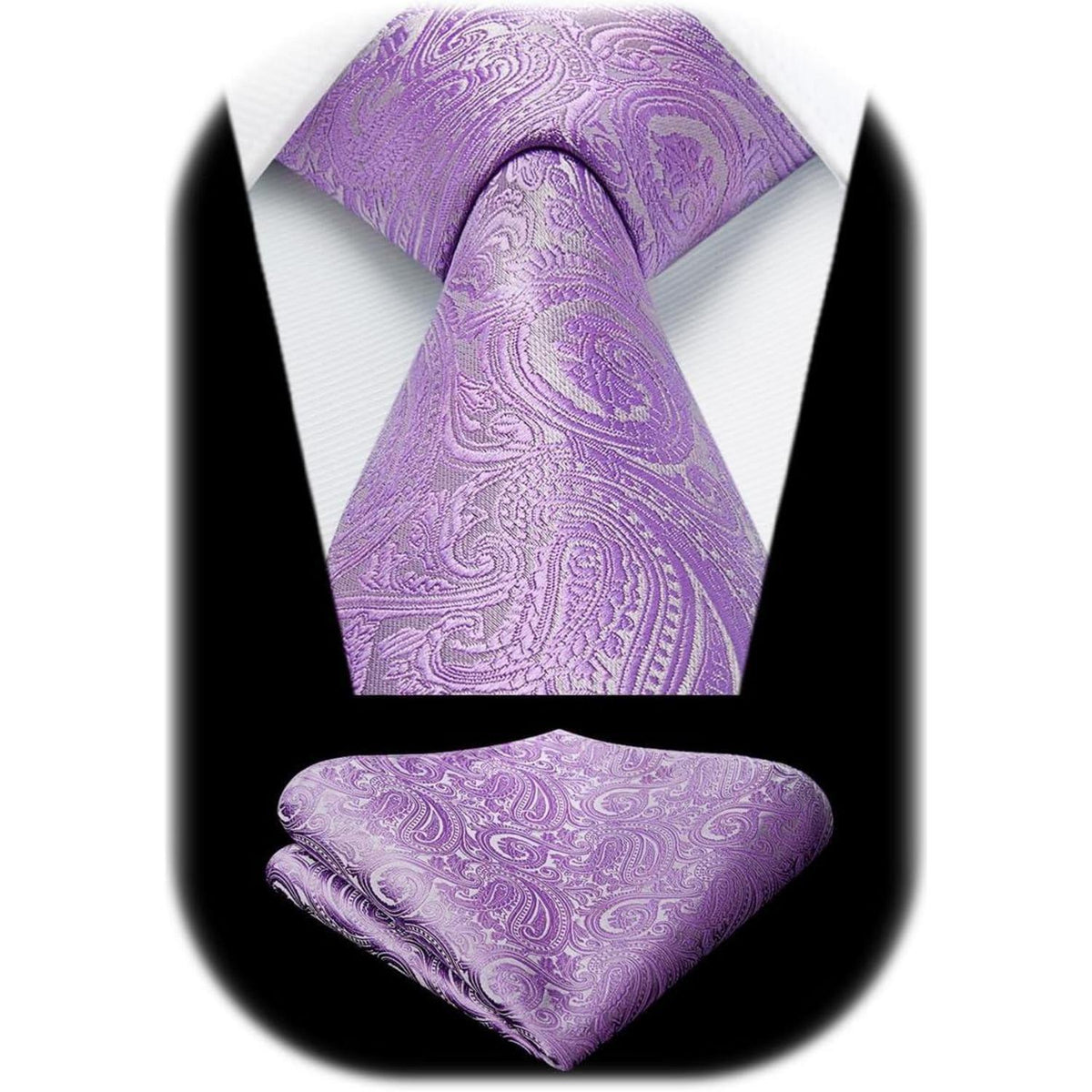Krawatten-Set Paisley mit Einstecktuch für Herren, C-Violett