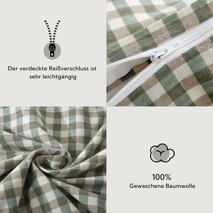 Bettwäsche-Set 135x200 cm 4-teilig, gewaschene Baumwolle, Grün Kariert