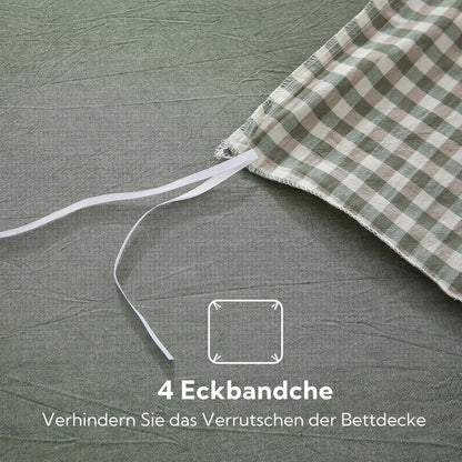 Bettwäsche-Set 135x200 cm 4-teilig, gewaschene Baumwolle, Grün Kariert