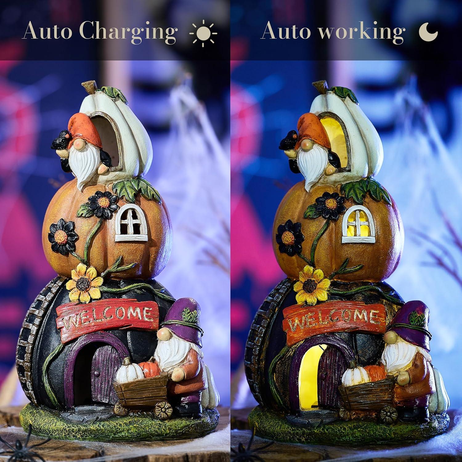 Wetterfeste Herbstdeko Kürbishaus Solarleuchte Halloween Deko